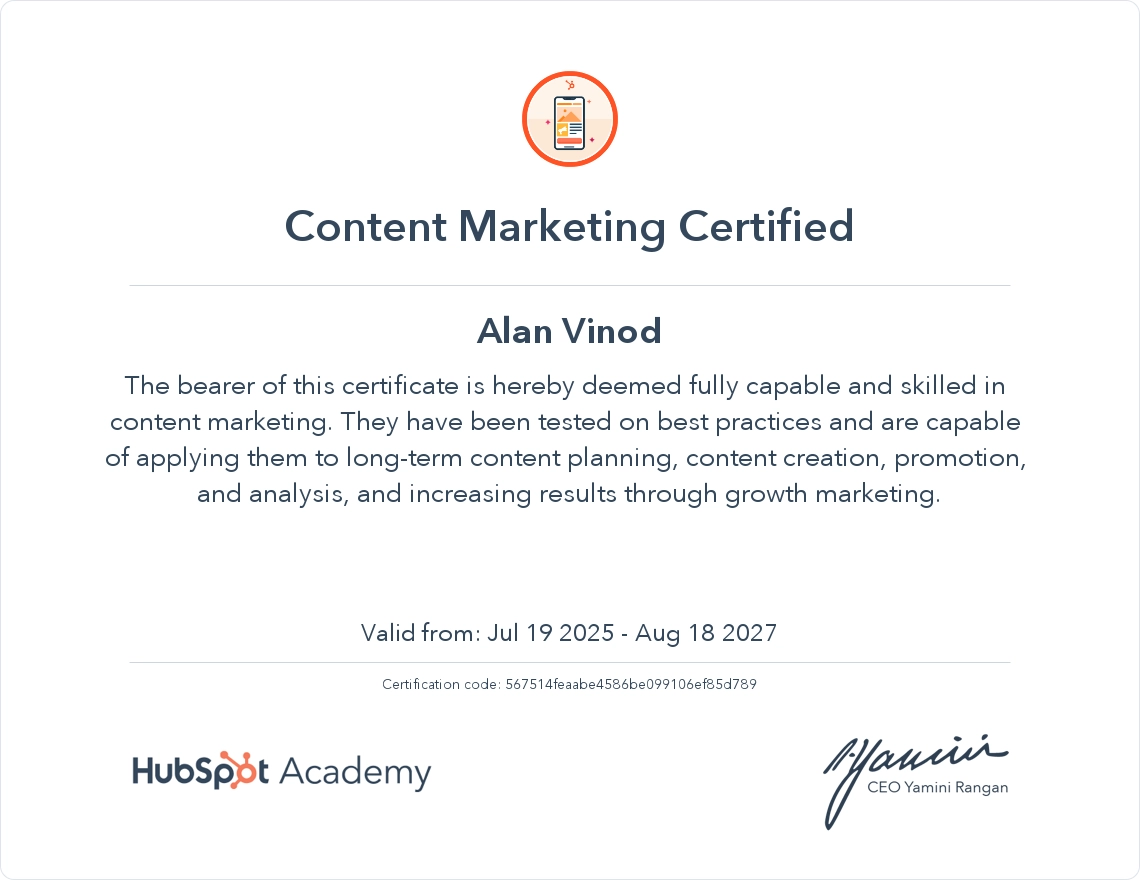 Content Marketing Certificate of Digital Marketing strategist in Kochi