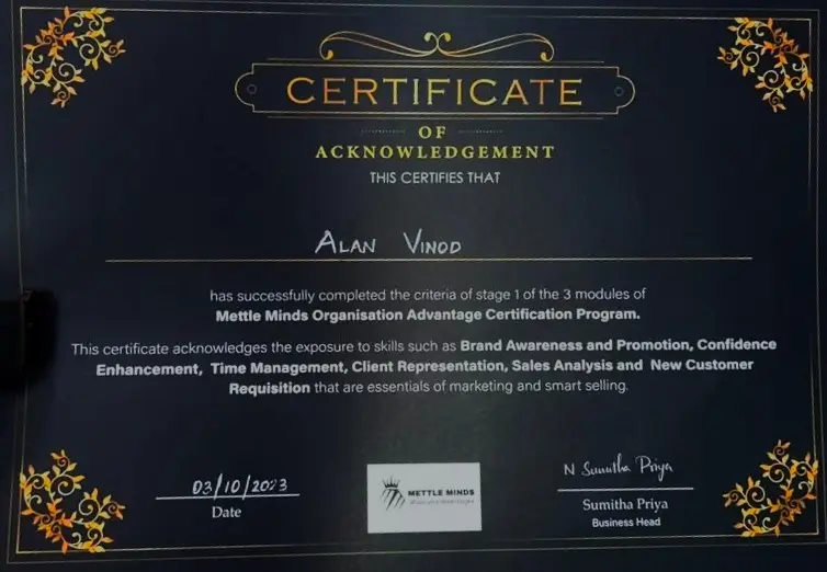 training promotion certificate of the best digital marketing strategist of Kochi